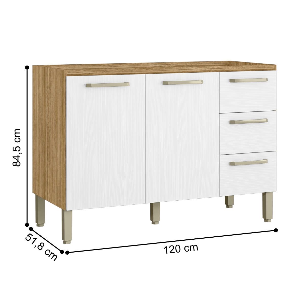 Balcão 2 Portas 3 Gavetas 1200 Ametista Freijo Supremo 