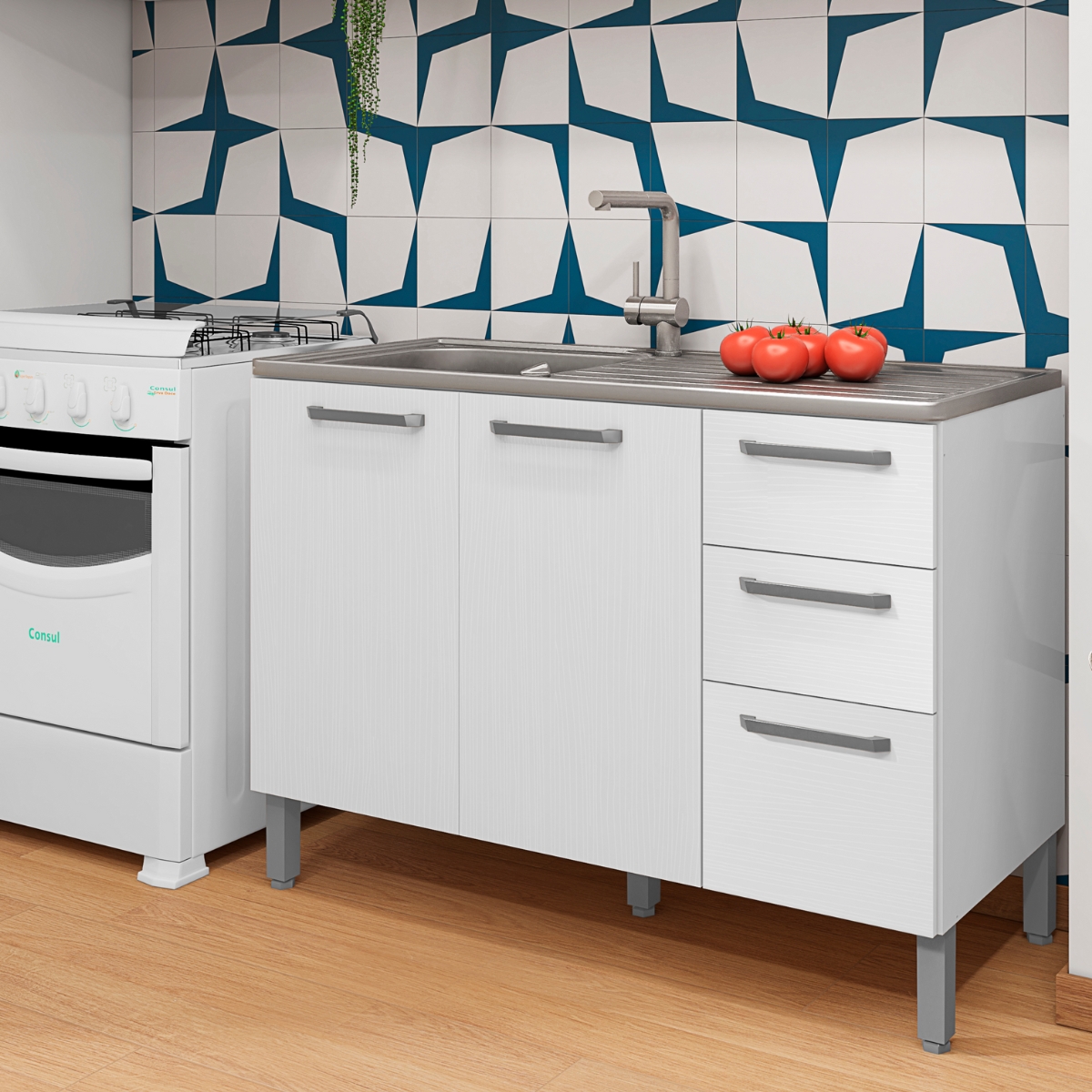 Balcão Cozinha com Tampo e 2 Portas New Branco Supremo