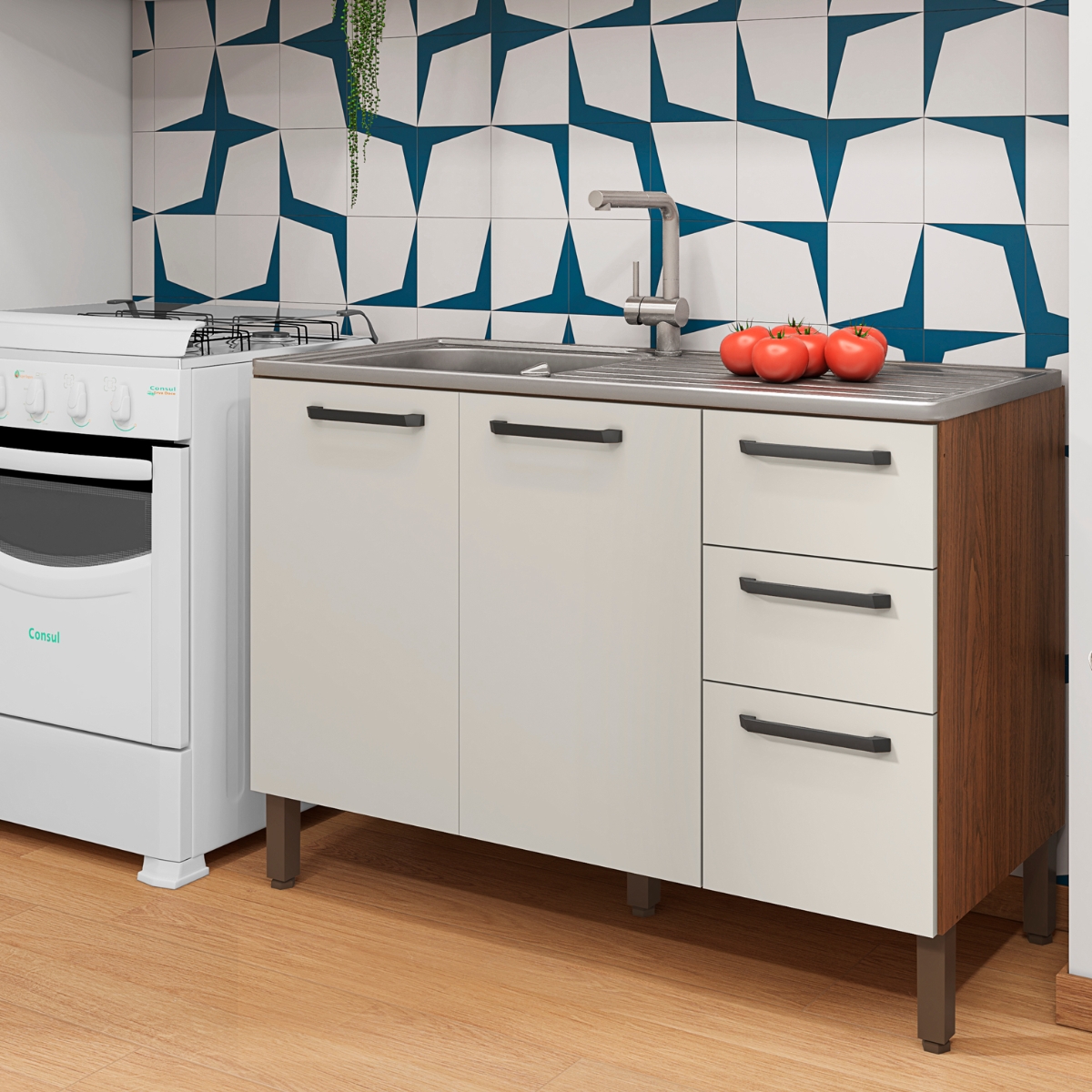 Balcão Cozinha com Tampo e 2 Portas New Nogueira Off White