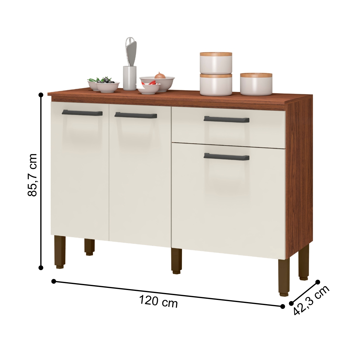Balcão Pia para Cozinha 2 Portas Corunha Nogueira Off White