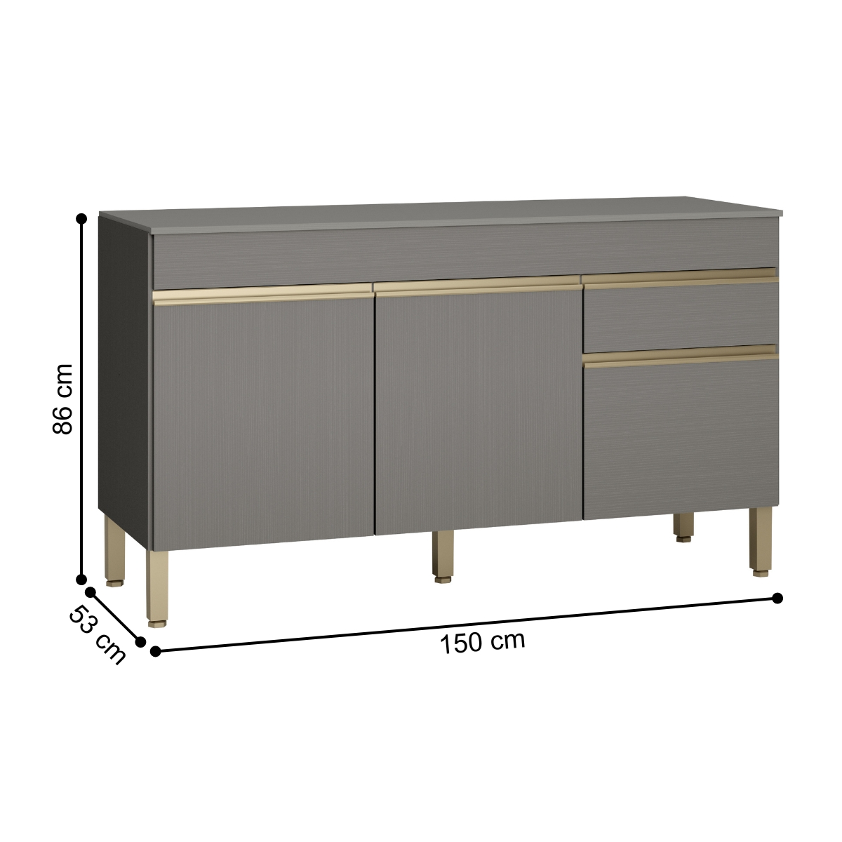 Balcão com Tampo e 3 Portas Leicester Gris
