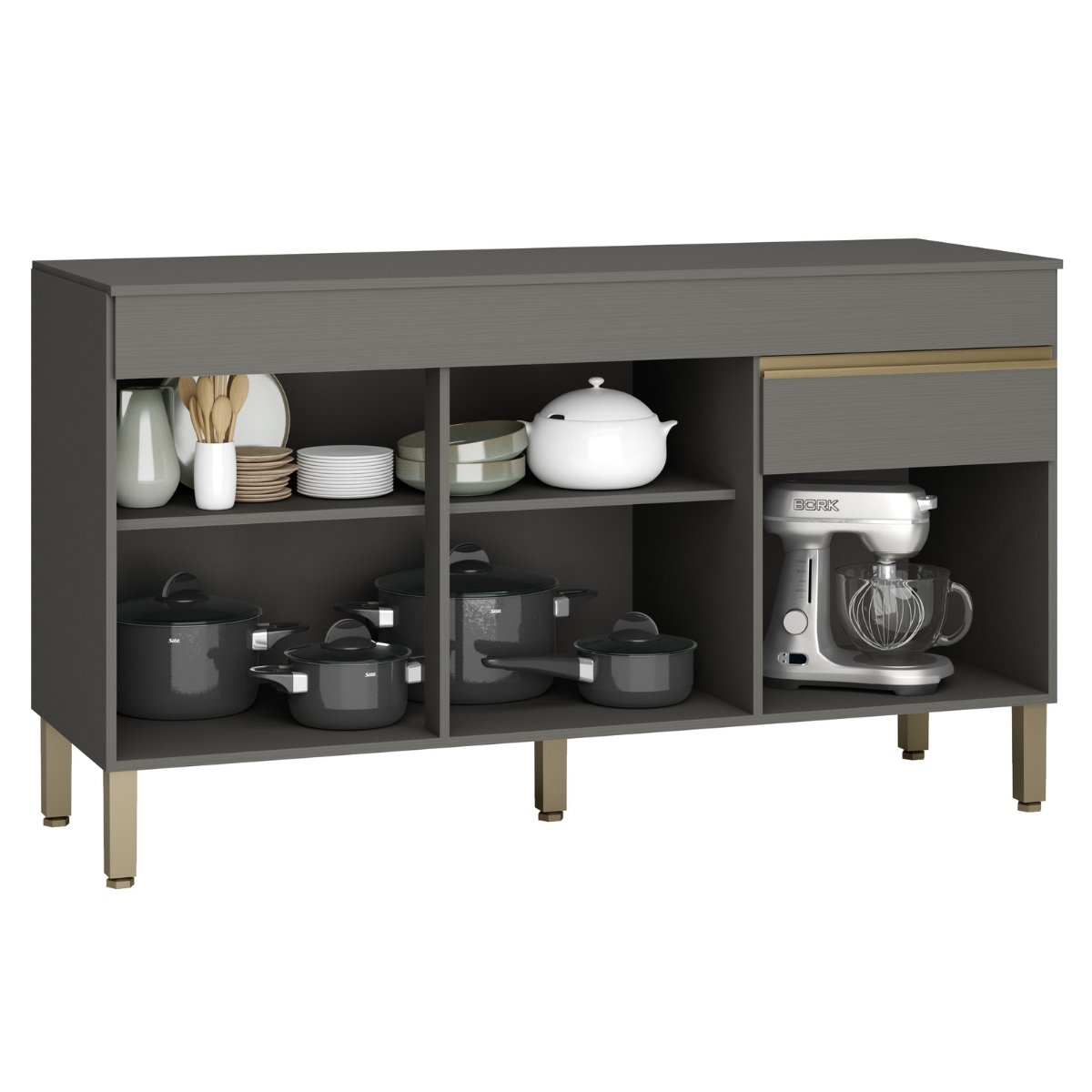 Balcão com Tampo e 3 Portas Leicester Gris