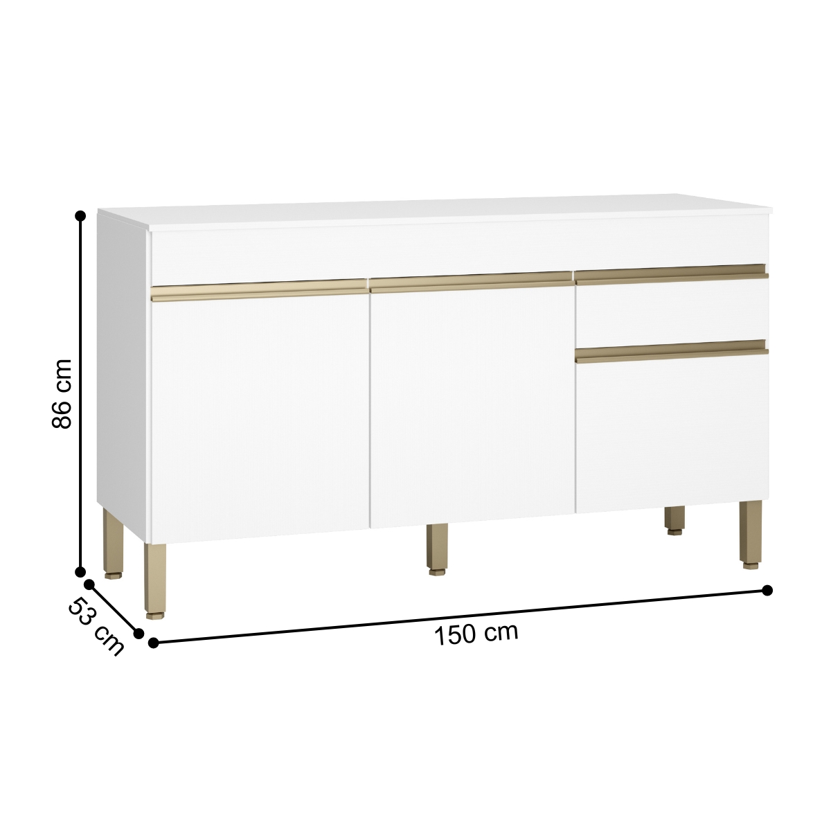 Balcão com Tampo e 3 Portas Leicester Supremo