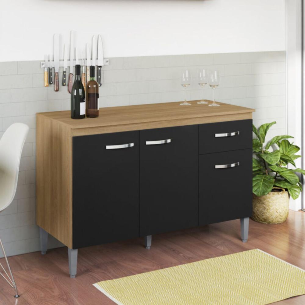 Balcão de Cozinha 2 Portas 1,20m Cheltenham amendoa preto  