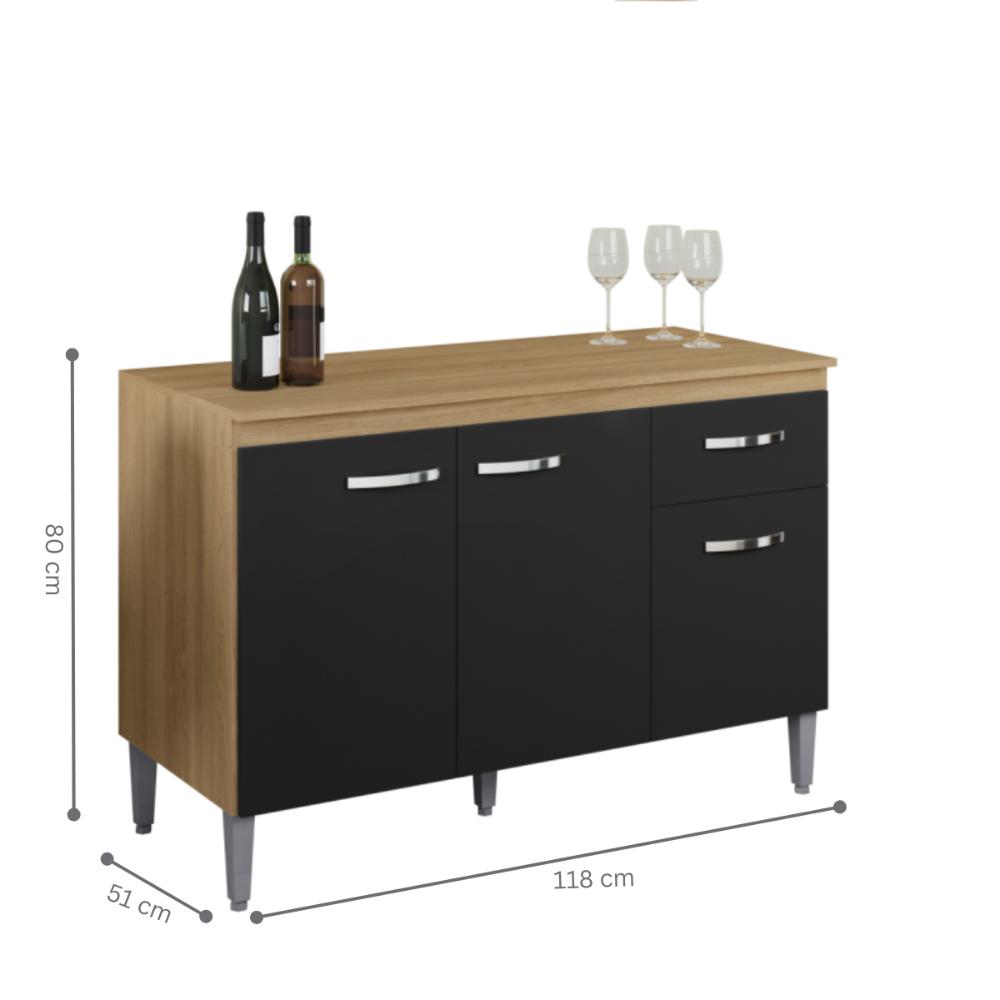 Balcão de Cozinha 2 Portas 1,20m Cheltenham amendoa preto  