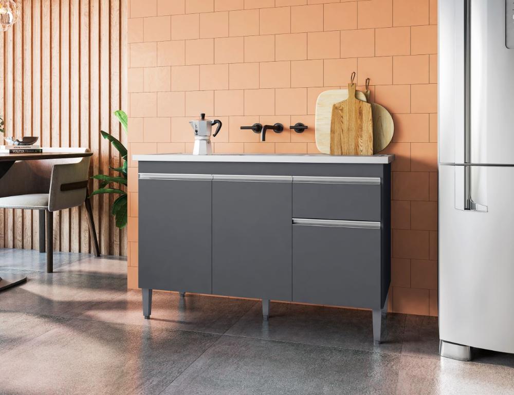 Balcão de Cozinha 2 Portas Oxford Cinza Fosco