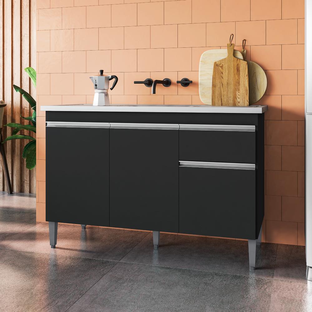 Balcão de Cozinha 2 Portas Oxford Preto Fosco
