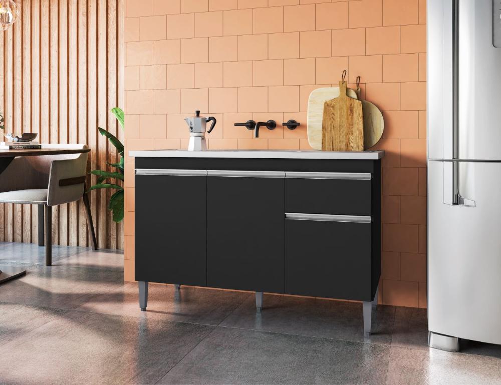 Balcão de Cozinha 2 Portas Oxford Preto Fosco