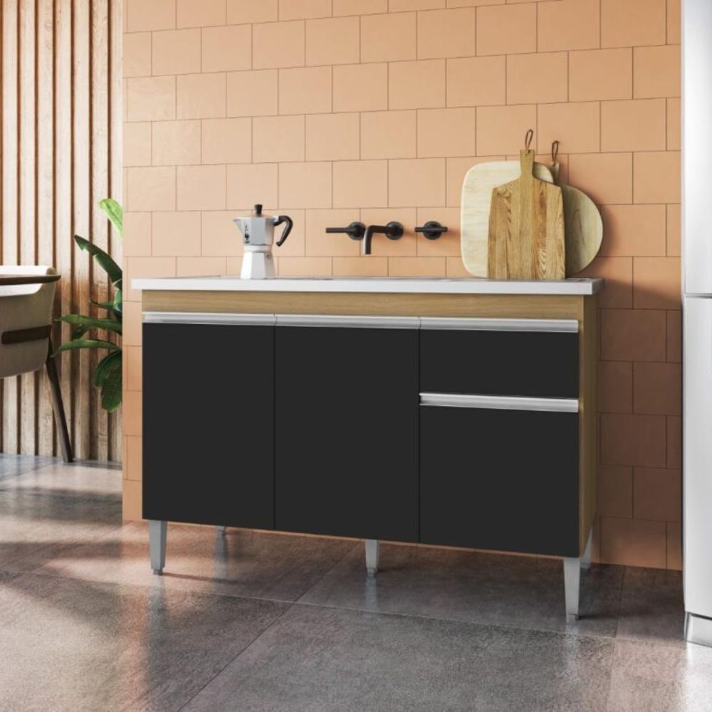 Balcão de Cozinha 2 Portas Oxford amendoa preto  