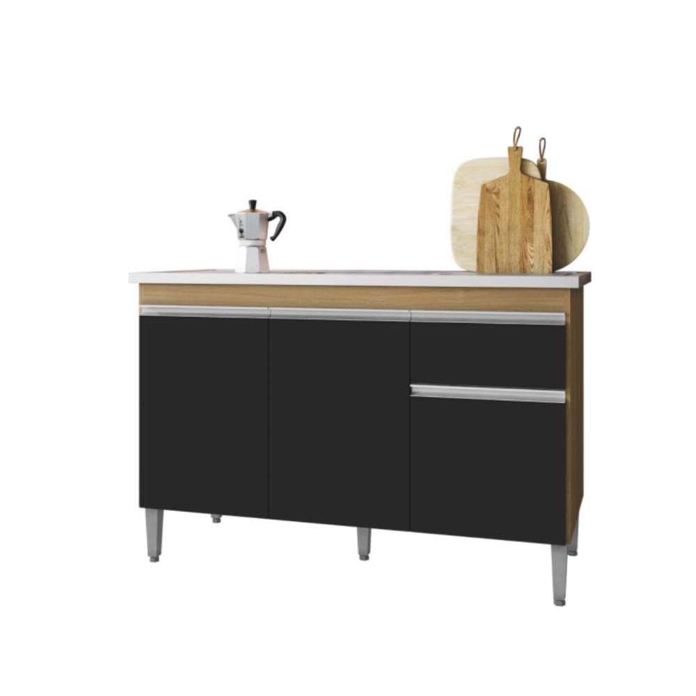 Balcão de Cozinha 2 Portas Oxford amendoa preto  