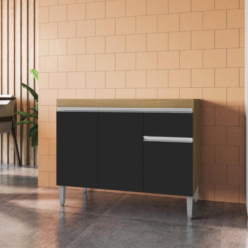 Balcão de Cozinha 2 portas Oxford amendoa preto  