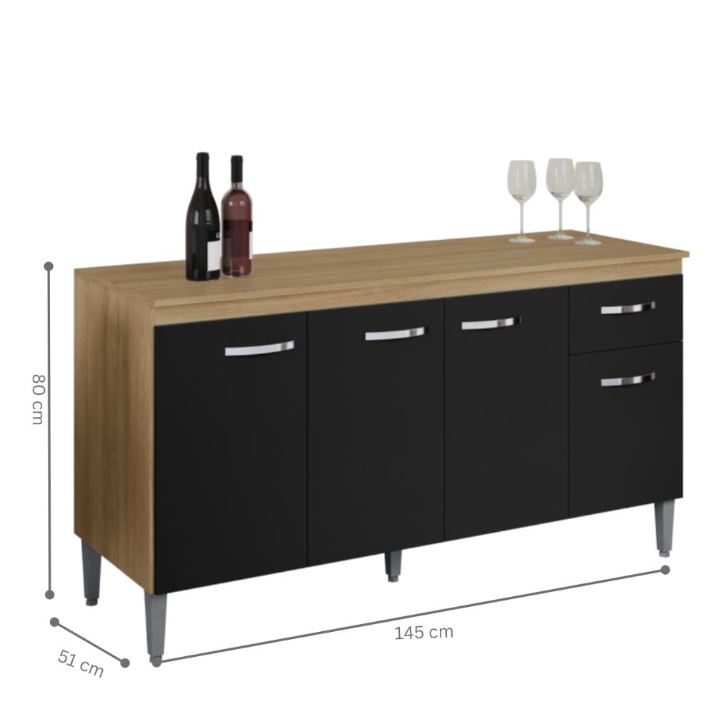 Balcão de Cozinha 3 Portas 1,50m Cheltenham amendoa preto  