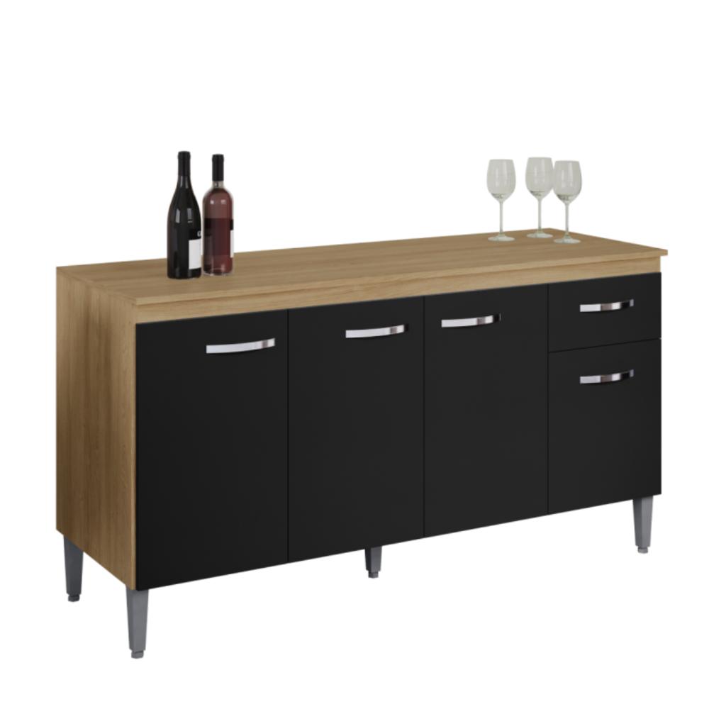 Balcão de Cozinha 3 Portas 1,50m Cheltenham amendoa preto  