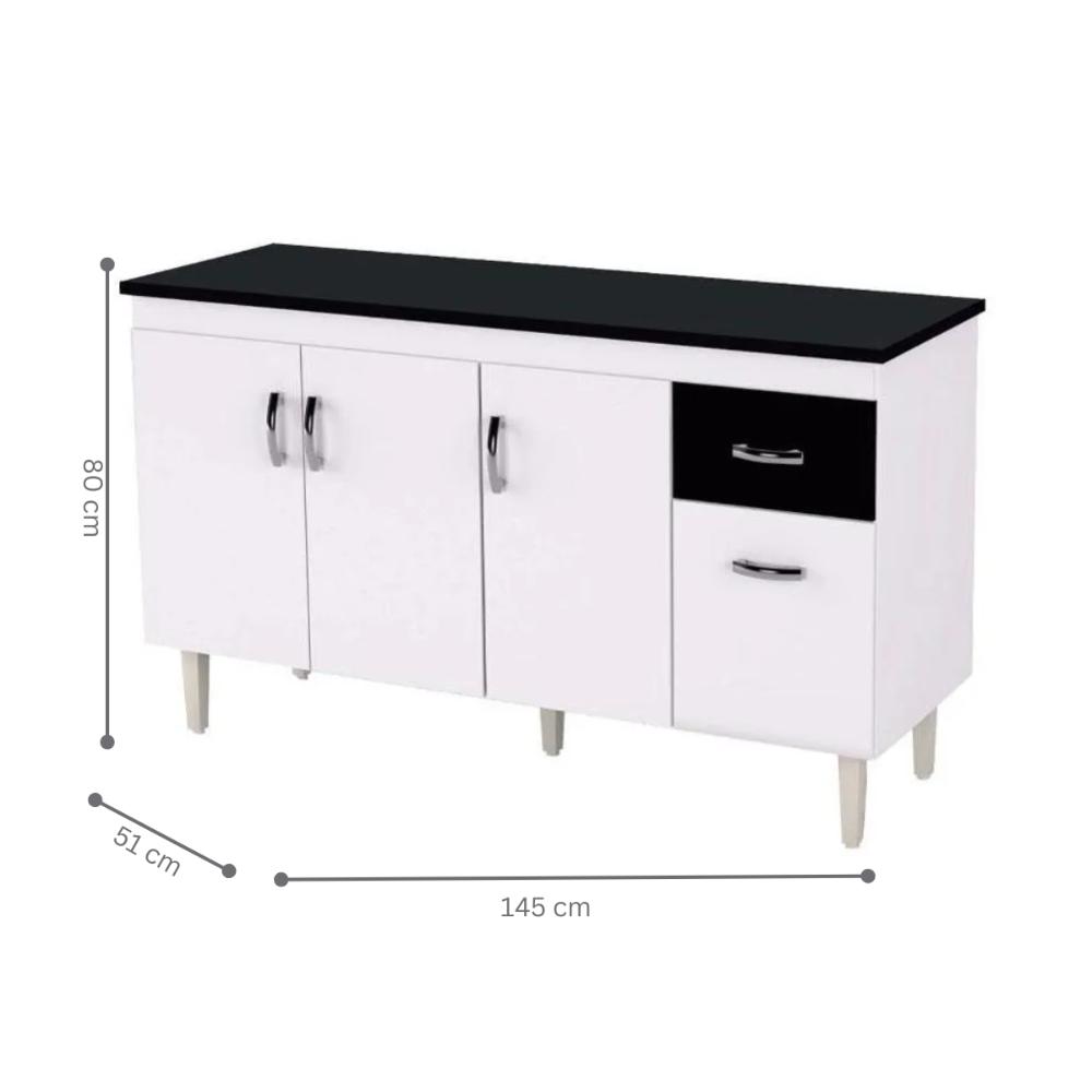 Balcão de Cozinha 3 Portas 1,50m Cheltenham branco preto flex  