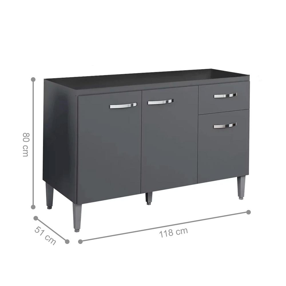 Balcão de Cozinha 3 Portas Cheltenham Cinza Fosco