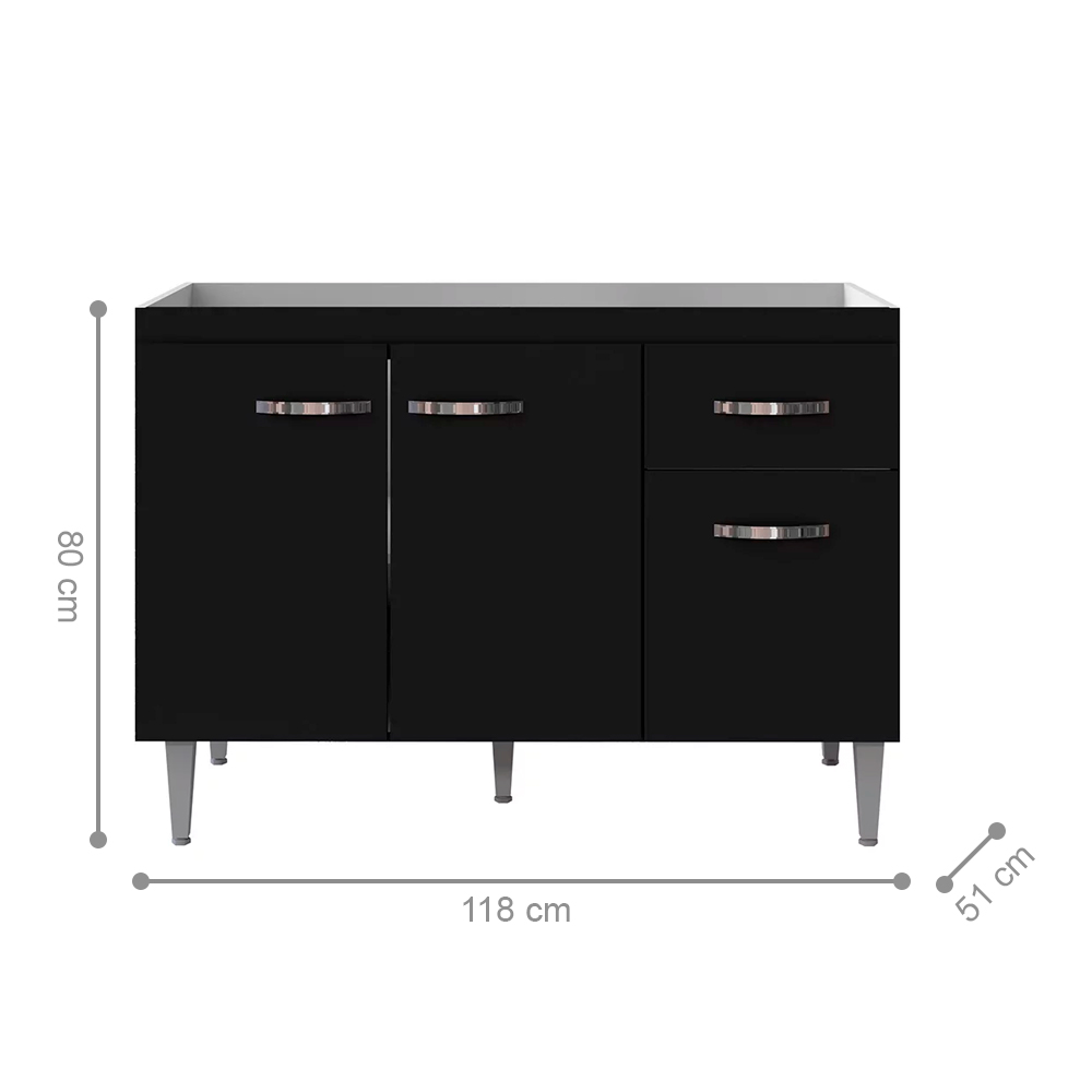 Balcão de Cozinha 3 Portas Cheltenham Preto Fosco