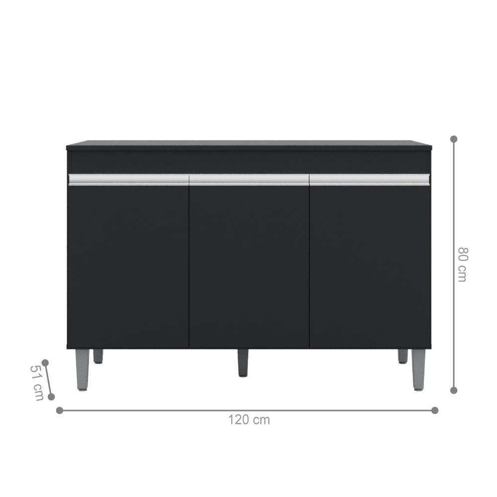 Balcão de Cozinha 3 Portas Northampton Preto