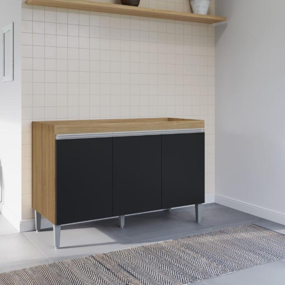 Balcão de Cozinha 3 Portas Northampton amendoa preto  