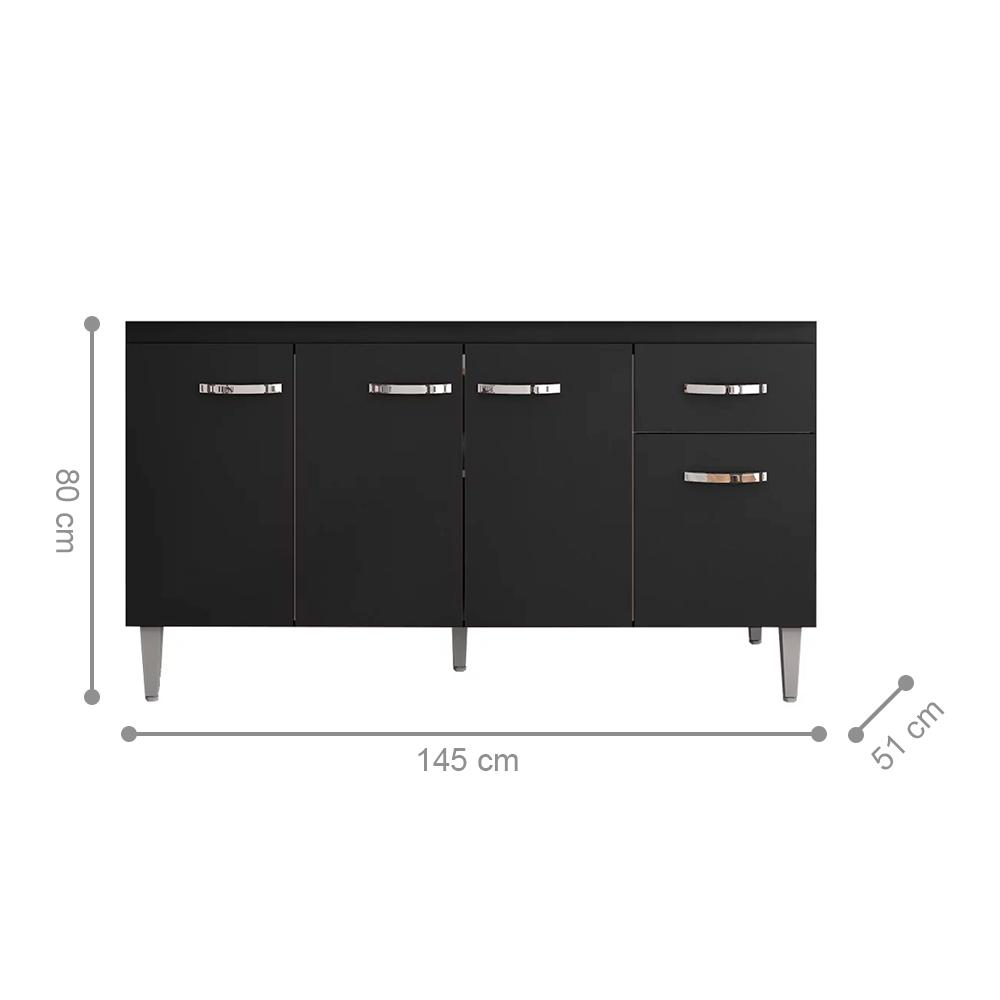 Balcão de Cozinha 4 Portas 1.5 Exeter Preto Fosco