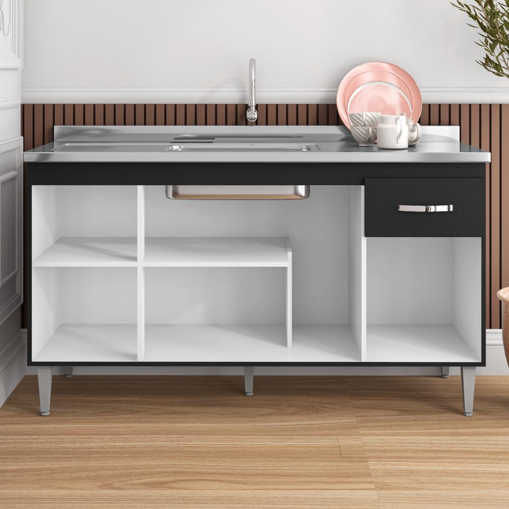 Balcão de Cozinha 4 Portas 1.5 Exeter Preto Fosco