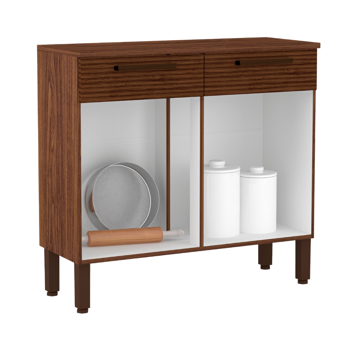 Balcão de Cozinha com 2 Portas Nantes Ripado Off White