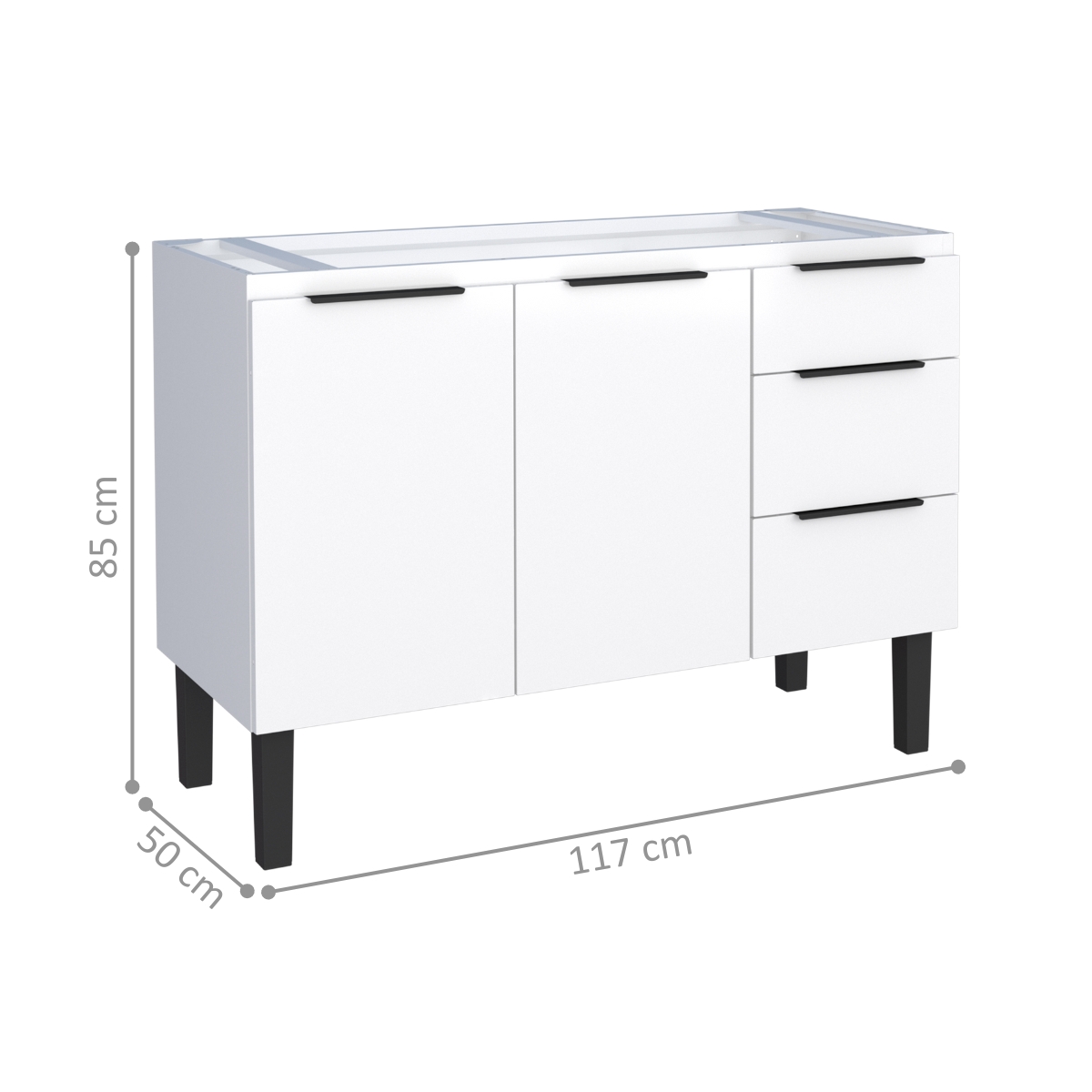 Balcão de Cozinha para Pia 3 Gavetas Astorga Branco