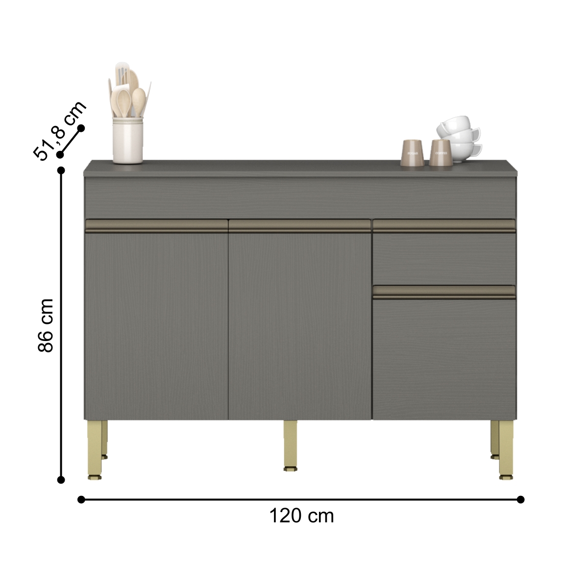 Balcão de cozinha com Tampo e 3 Portas Salisburia Gris