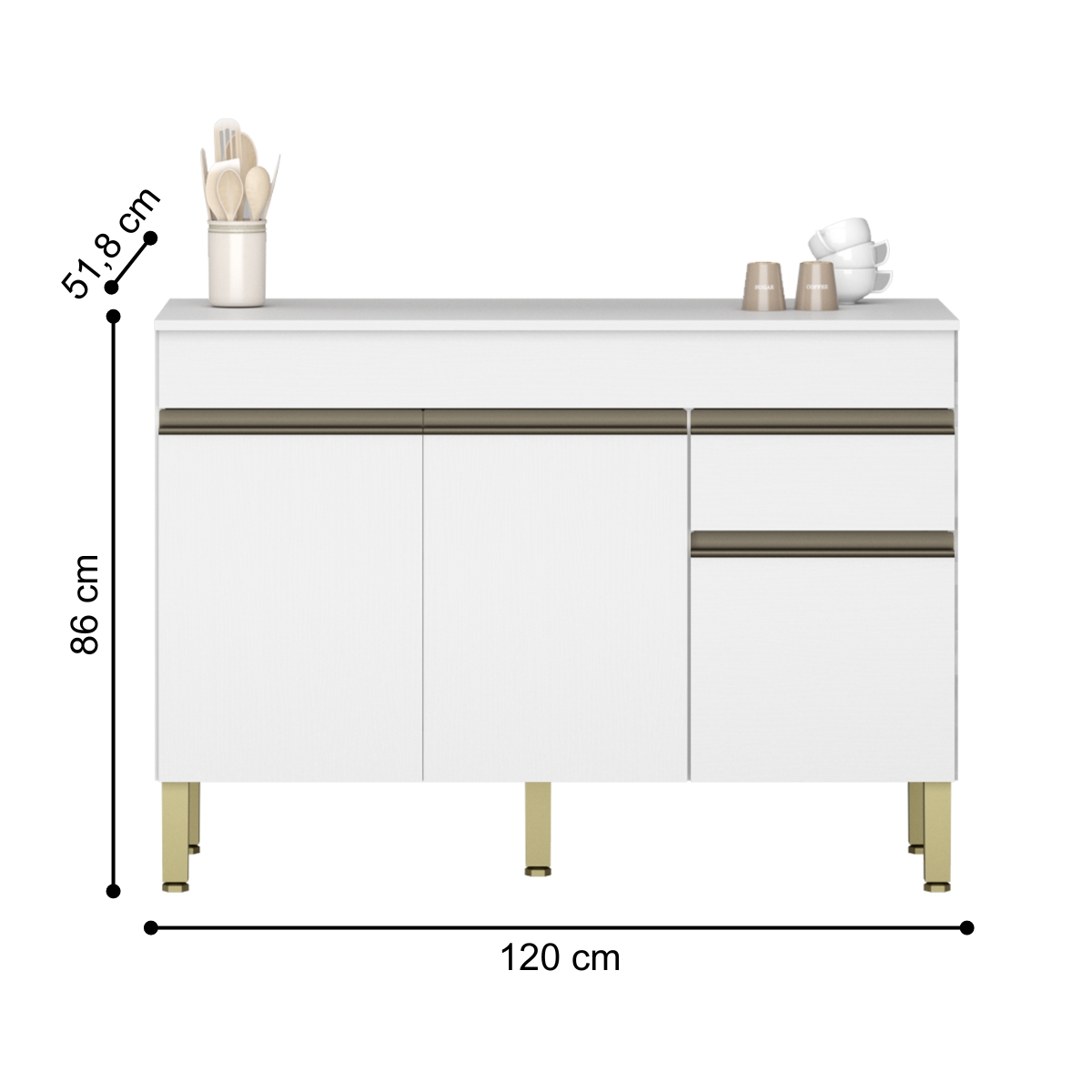 Balcão de cozinha com Tampo e 3 Portas Salisburia Supremo