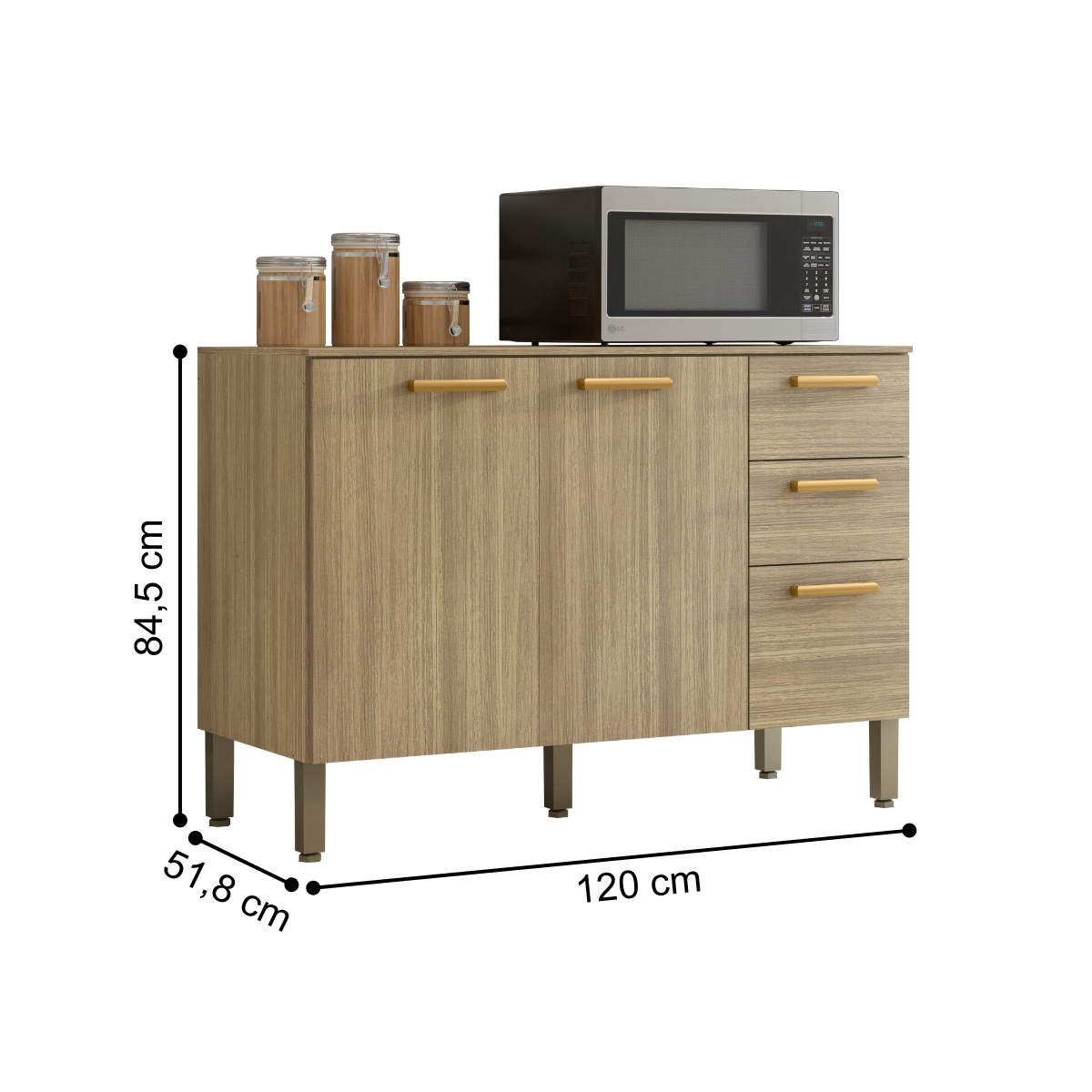 Balcão para Cozinha com 3 Portas e 2 Gavetas Éssen Freijó