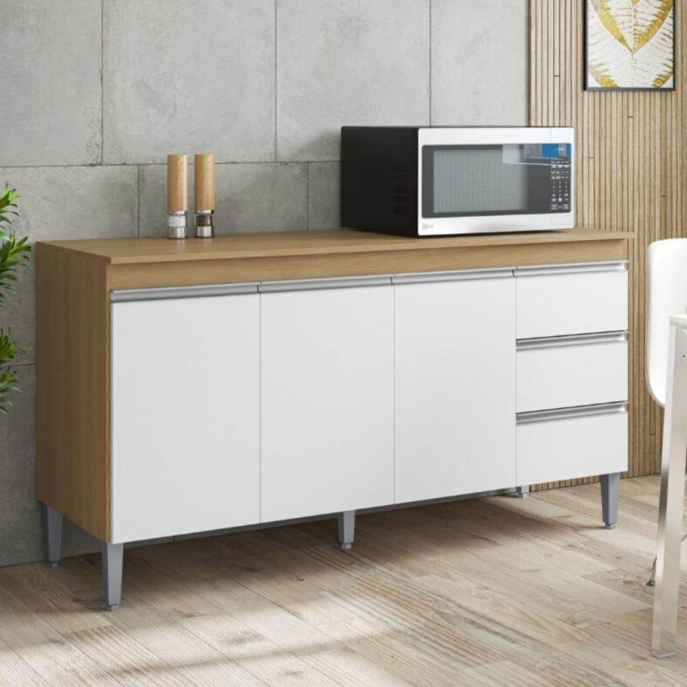 Balcao de cozinha Florida 3pt 1,60m amendoa branco  