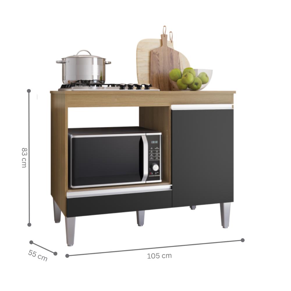 Bancada para Cooktop com Porta e Gaveta Madri Amendoa preto  