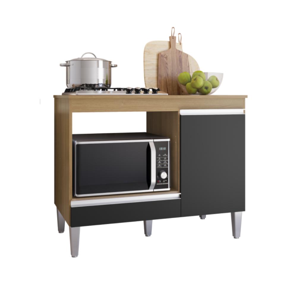 Bancada para Cooktop com Porta e Gaveta Madri Amendoa preto  