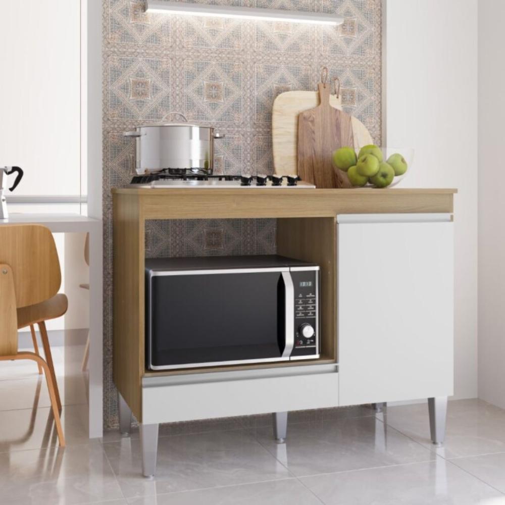 Bancada para Cooktop com Porta e Gaveta Madri amendoa branco  