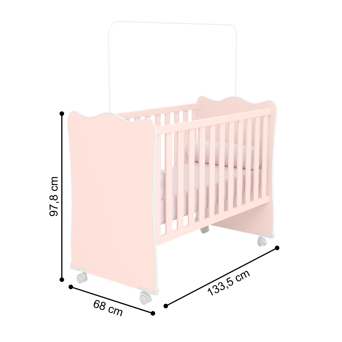 Berço com 4 Pés Rodizio Tóquio Rosa Acetinado