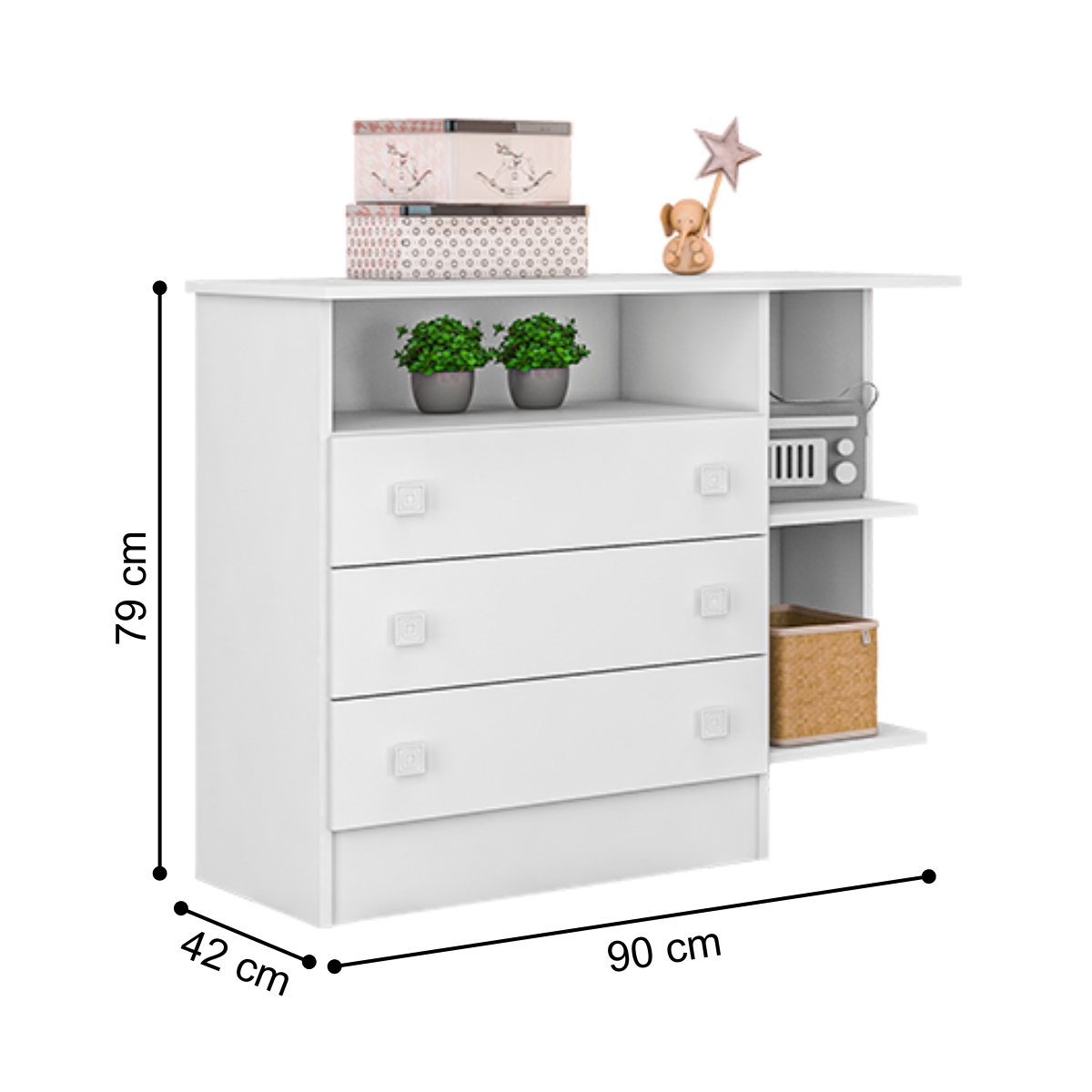 Berço e Cômoda com 3 Gavetas Merlo Branco Branco
