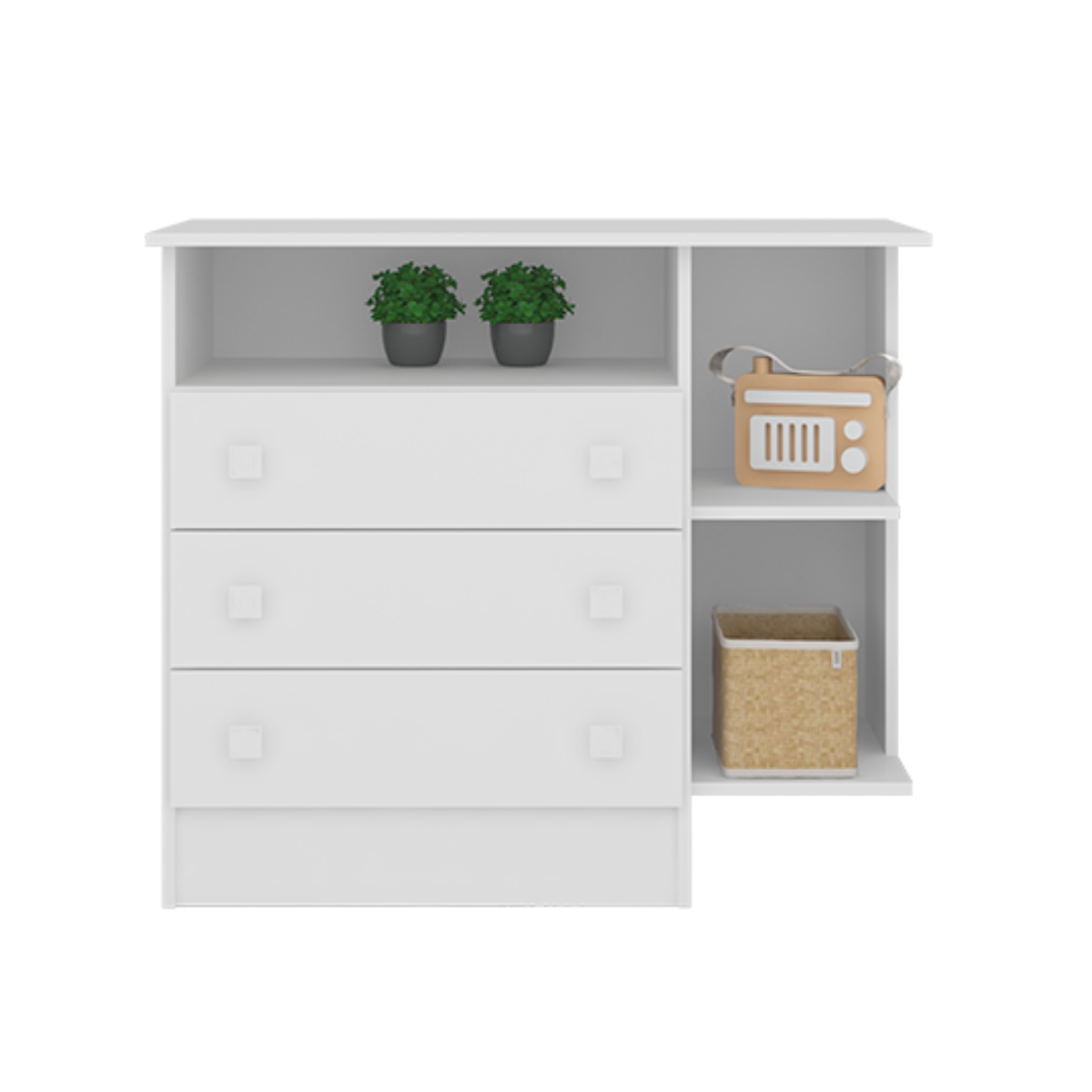 Berço e Cômoda com 3 Gavetas Merlo Branco Branco