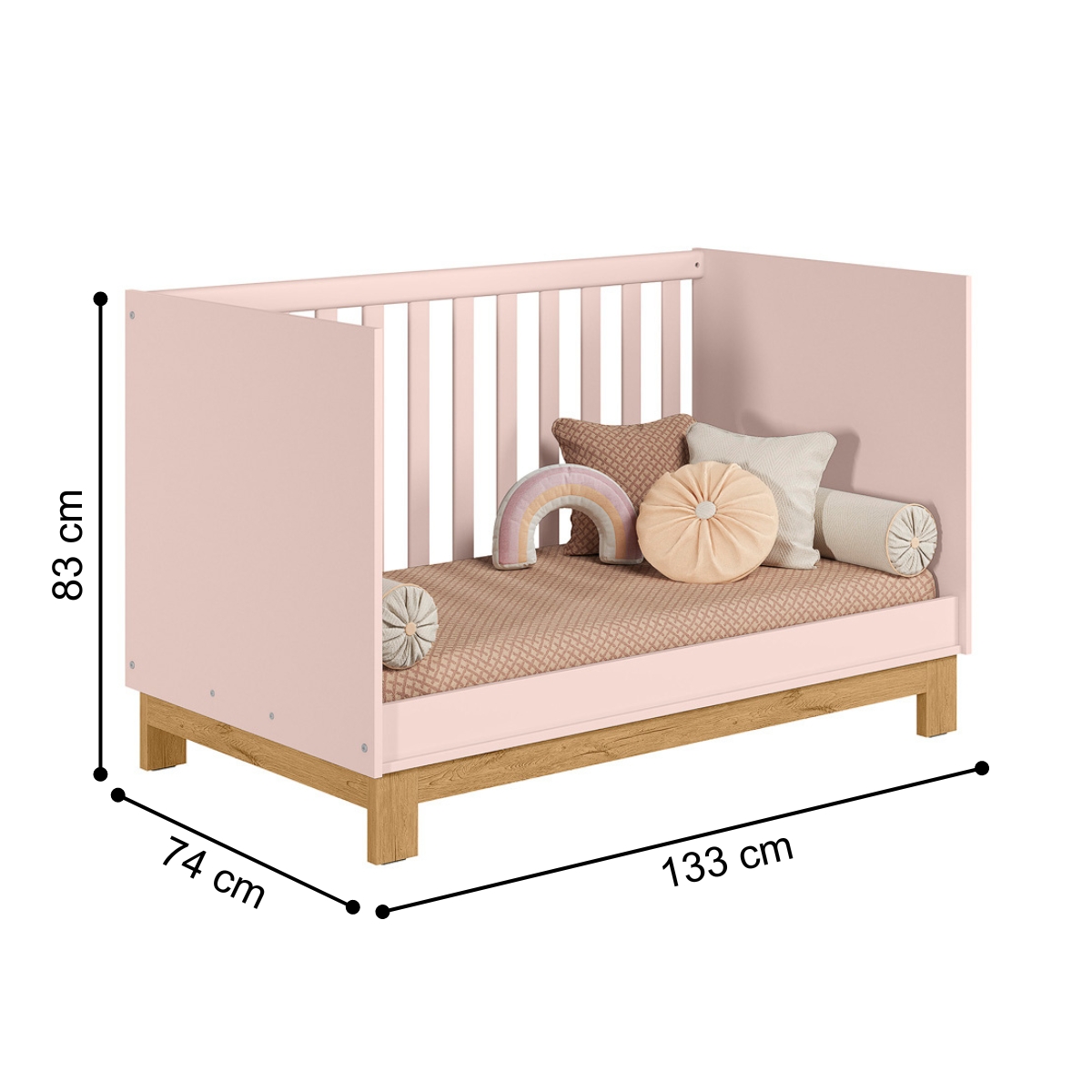Berço e Cômoda com 4 Gavetas Nauru Rosa Acetinado
