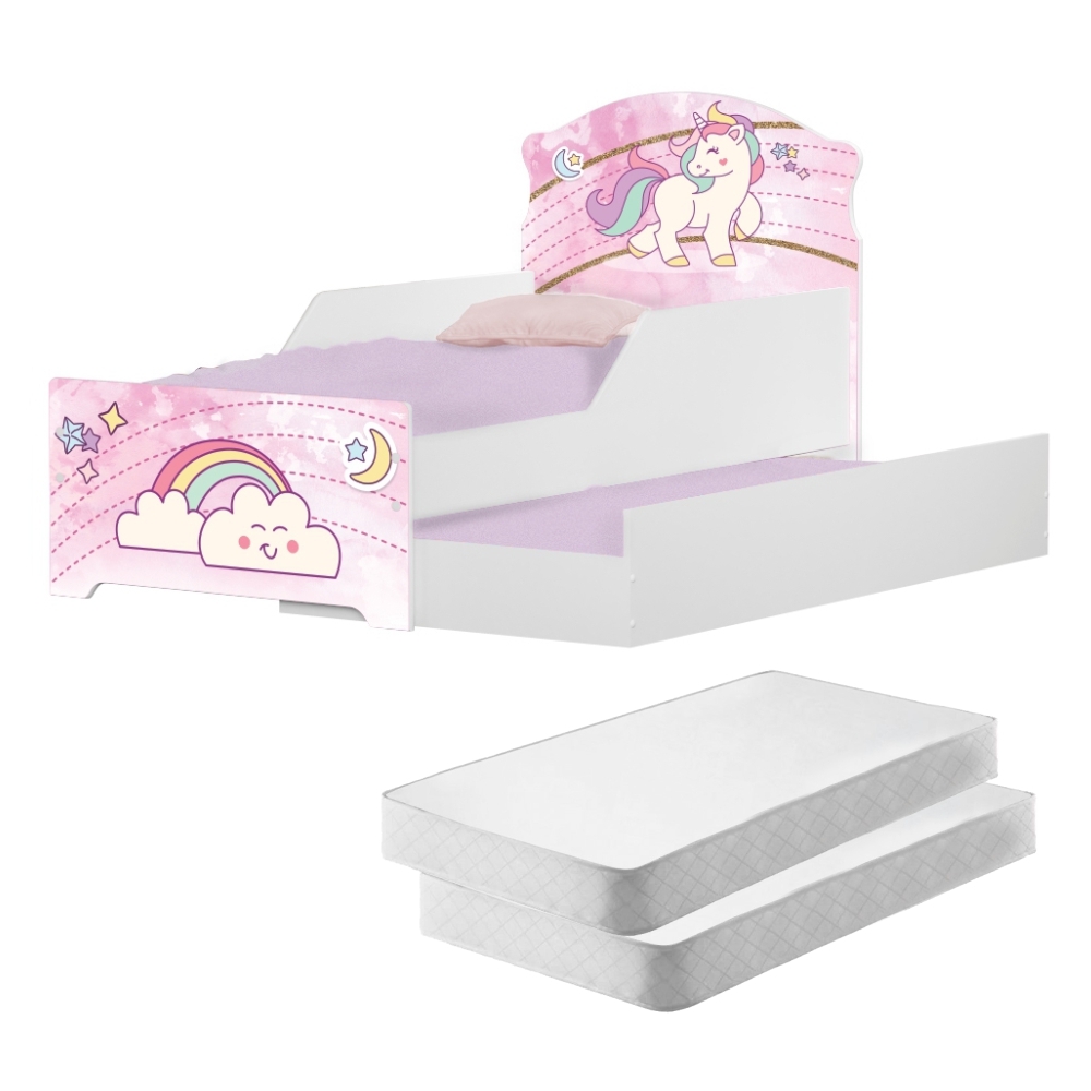 Bicama Infantil Uly Unicórnio Rosa com Colchões