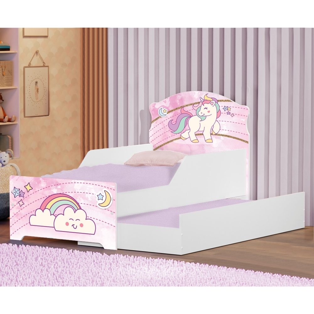 Bicama Infantil Uly Unicórnio Rosa com Colchões