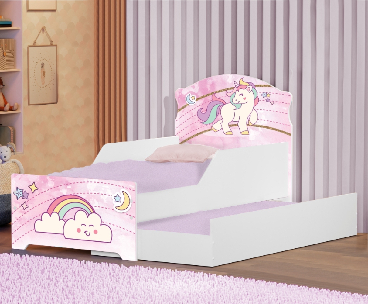 Bicama Infantil Uly Unicórnio Rosa com Colchões