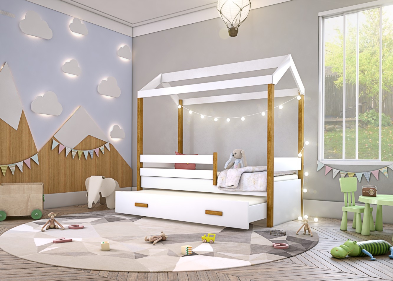 Bicama Montessori Exclusiv Solteiro com Fio de Luz e Colchão