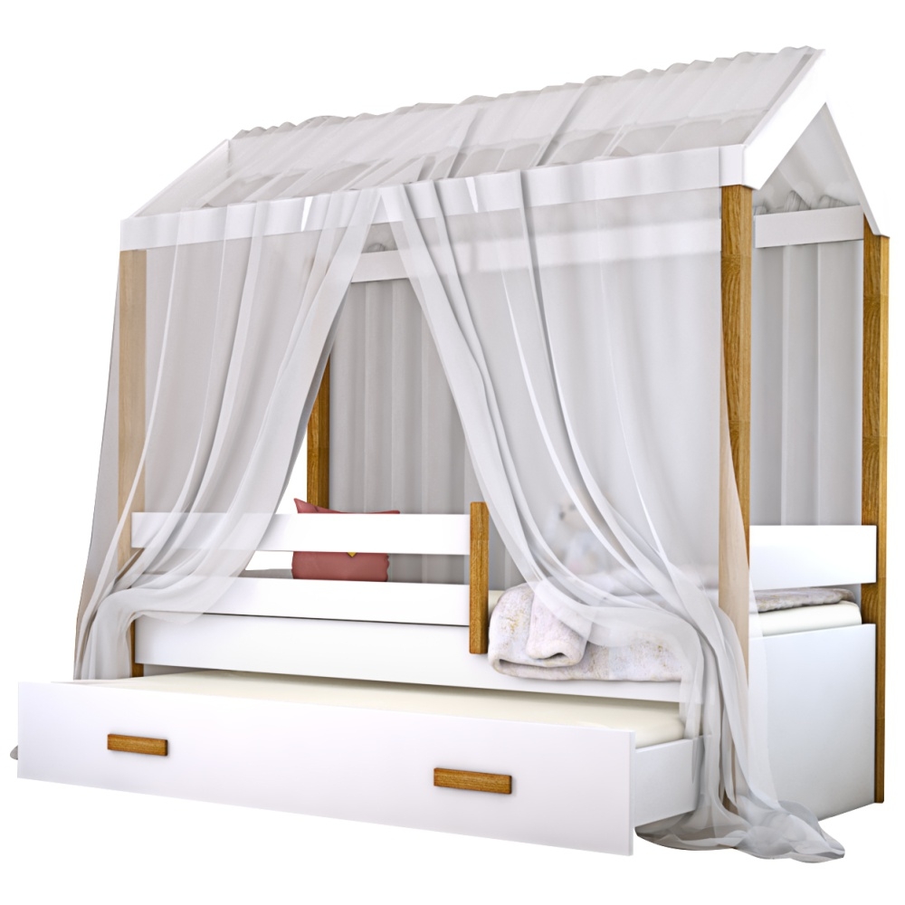 Bicama Montessori Exclusiv com Colchão e Voal Branco