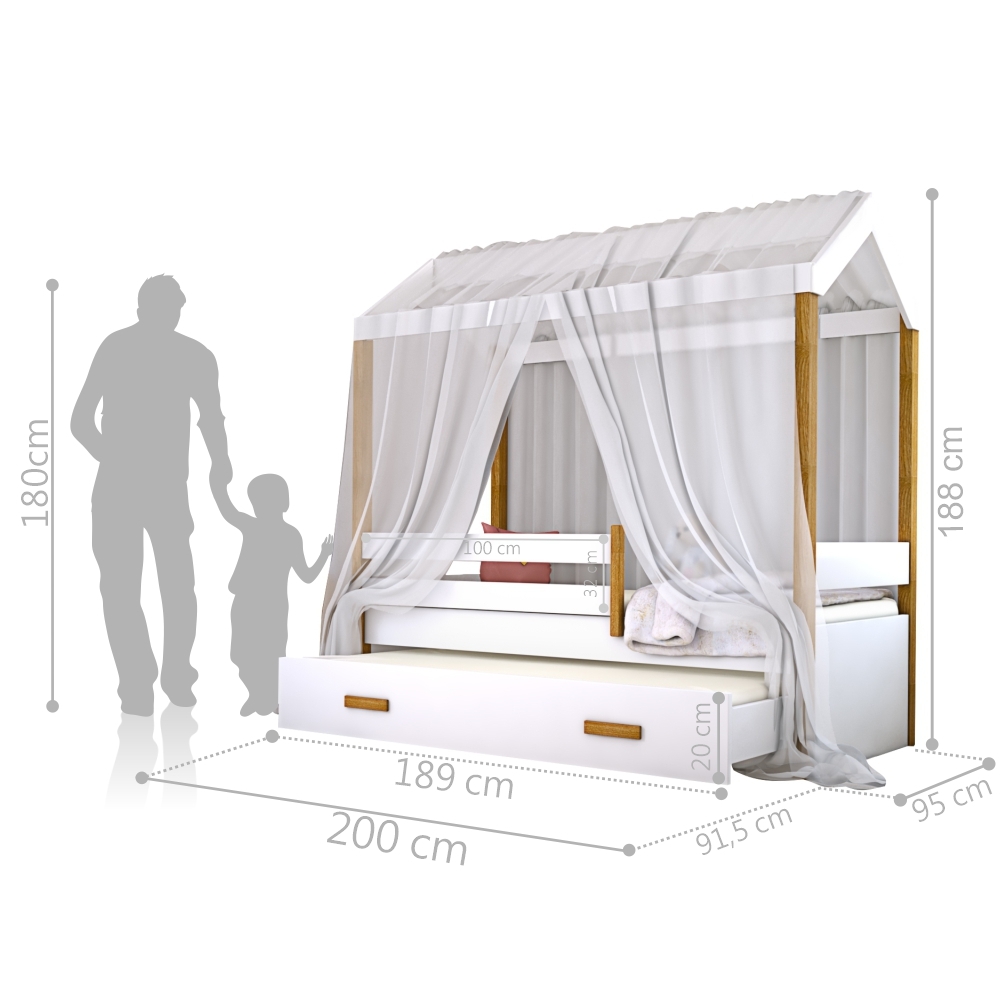 Bicama Montessori Exclusiv com Colchão e Voal Branco