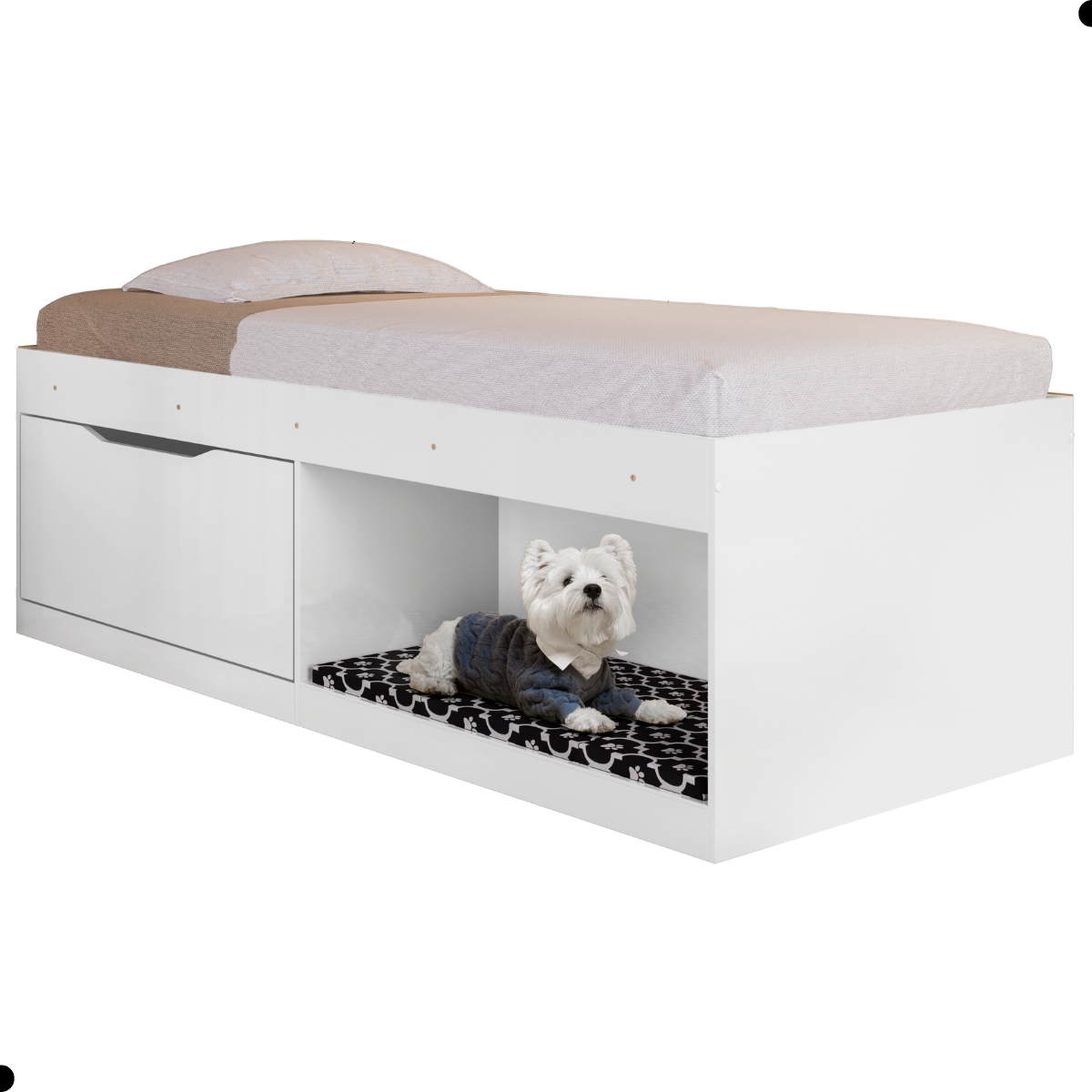 Box Solteiro 2 Prateleiras Flórida Com Kit Pet Branco