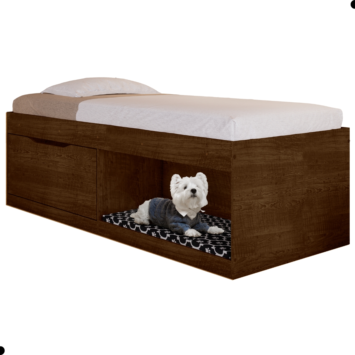 Box Solteiro 2 Prateleiras Flórida Com Kit Pet e Colchão Malbec