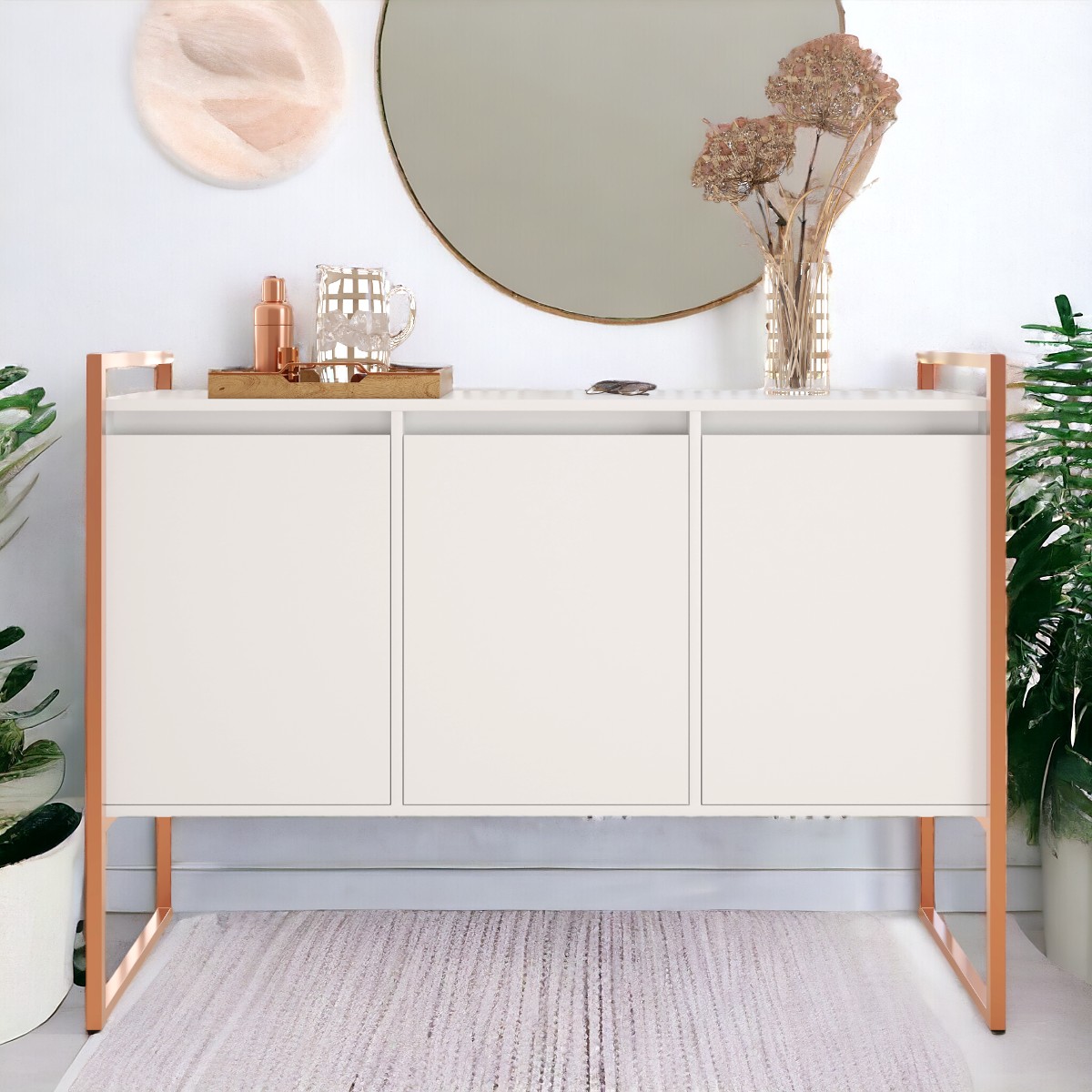 Buffet 3 Portas Aparador Londres - Branco Cobre
