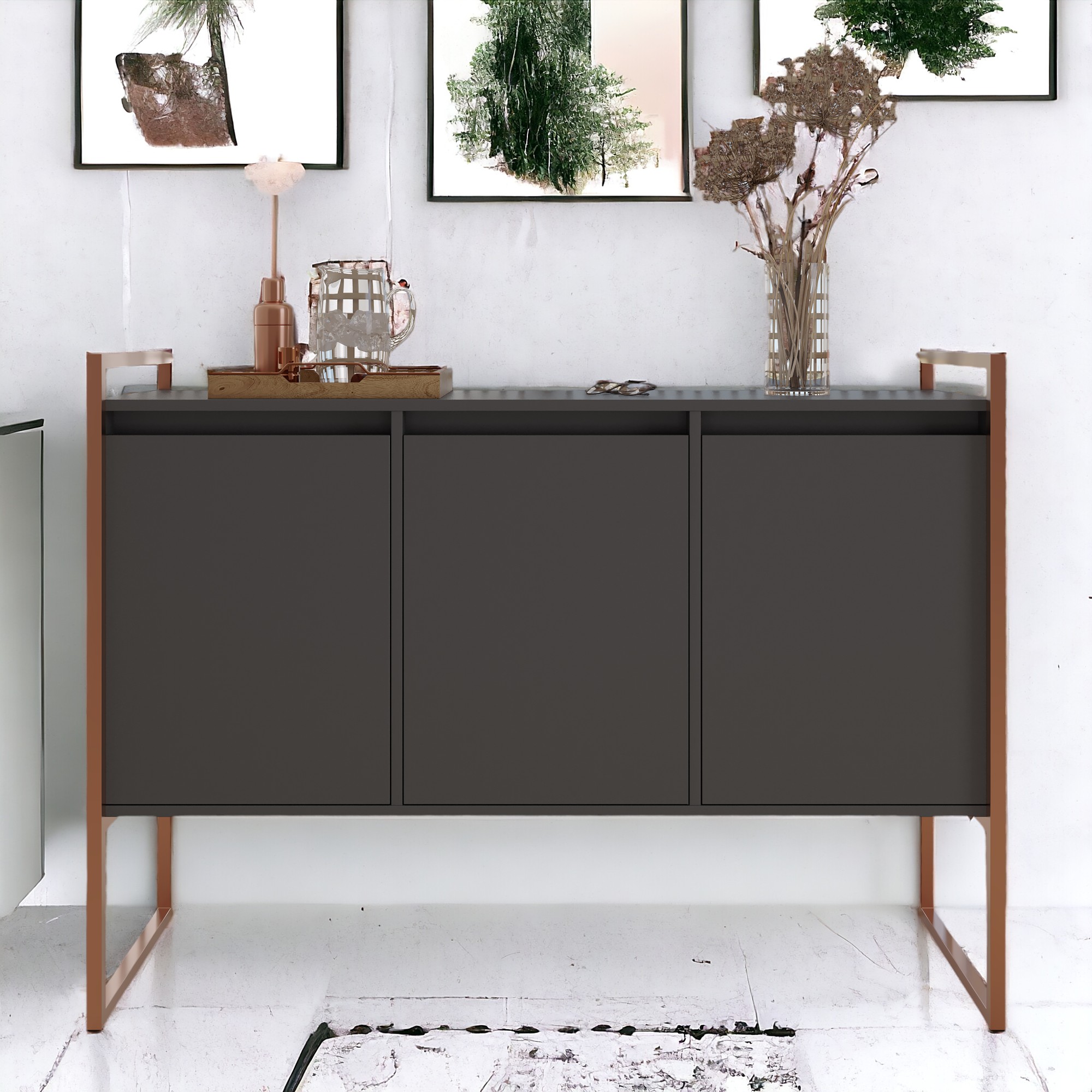 Buffet 3 Portas Aparador Londres - Preto Cobre