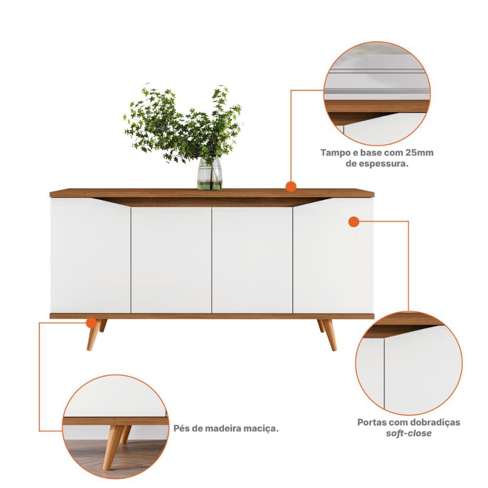 Buffet 4 Portas de Bater Arizona Branco/Cedro