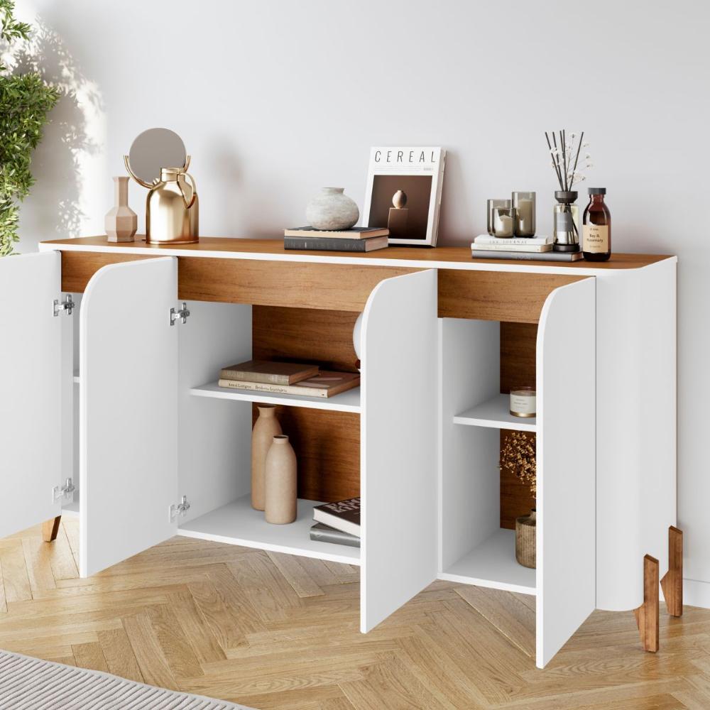 Buffet 4 Portas de Bater Portland Branco/Cedro