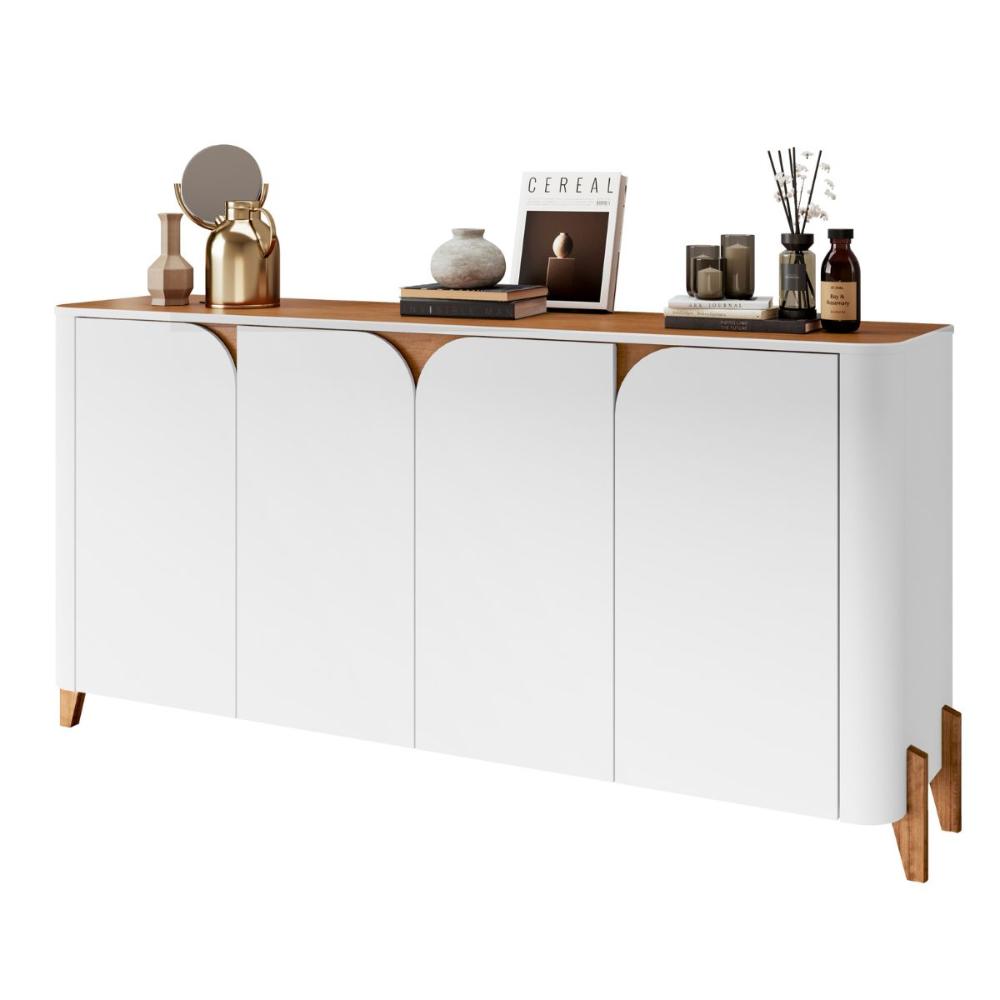 Buffet 4 Portas de Bater Portland Branco/Cedro